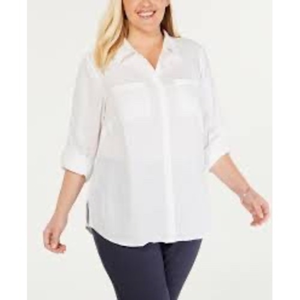 Charter‎ Club Linen Button Down Shirt Womens 3X White EUC Roll Tab Plus Size